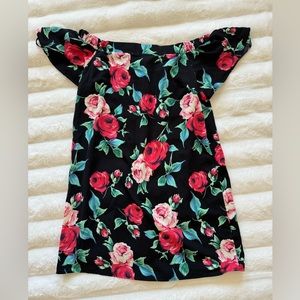 Off the shoulder black floral dress
